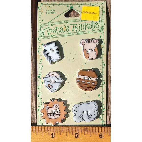 trena's trinkets buttons 6 Noahs Ark ceramic buttons New Vintage - Picture 4 of 4